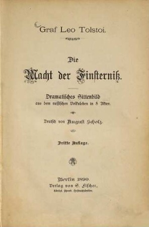 Die Macht der Finsterniß : dramatisches Sittenbild aus dem russischen Volksleben in 5 Akten