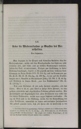 LII. Ueber die Wiederaufnahme zu Gunsten des Verurtheilten