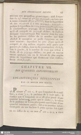 Chapitre VII. Des Quantités Exponentielles Et Logarithmiques Développées Par Le Moyen Des Séries