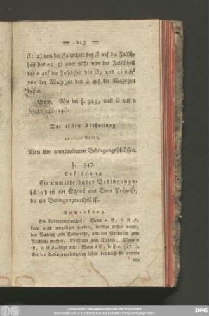 Der ersten Abtheilung zweiter Absatz. Von den unmittelbaren Bedingungsschlüssen.