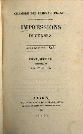 Impressions diverses : session ... 1825,2 = Nr. 38 - 73