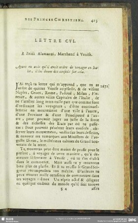 Lettre CVI. A Zeidi Alamanzi, Marchand à Venise
