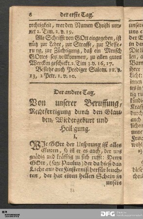 Der andere Tag. Von unserer Beruffung, Rechtfertigung durch den Glauben, Wiedergeburt und Heiligung.