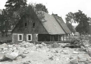 Schönwald (Krásny Les). Hochwasserkatastrophe im obersten Gottleubatal 08./09.07.1927. Zerstörte Häuser
