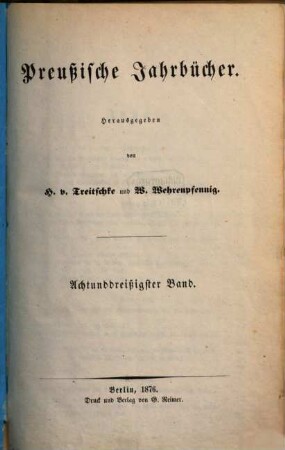 Preußische Jahrbücher. 38. 1876