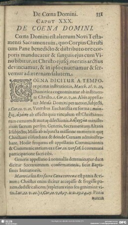 Caput XXX. De Coena Domini