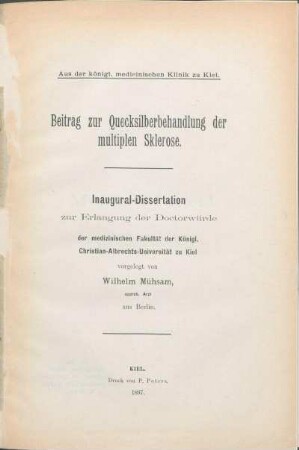 Beitrag zur Quecksilberbehandlung der multiplen Sklerose