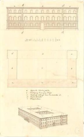 Gärtner, Friedrich von; München, Ludwigstr.; Staatsbibliothek - Aufriss, Grundriss, Perspektive