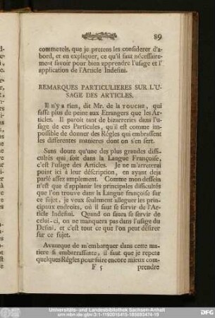Remarques Particulieres Sur L' Usage Des Articles.