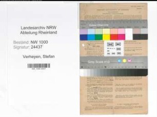 Entnazifizierung Stefan Verheyen, geb. 06.09.1904 (Angest.)