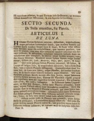 Sectio Secunda. De Stellis errantibus, seu Planetis.
