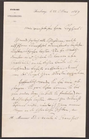 Nachlass von Edward Jakob von Steinle (1810-1886) – BSB Steinleana, 2 Räß, Andreas. Nachlass von Edward Jakob von Steinle (1810-1886): Brief von Andreas Räß an Eduard von Steinle - BSB Steinleana II. Räß, Andreas