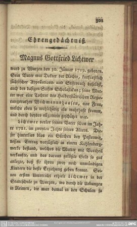 Ehrengedächtnis. Magnus Gottfried Lichtwer