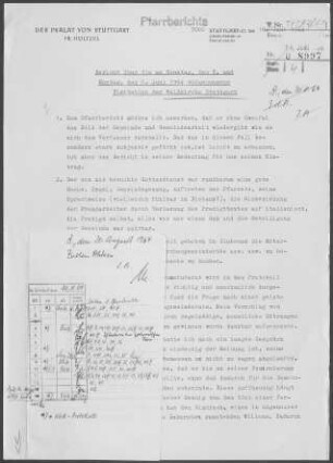 Stuttgart Waldkirche Teil-Kirchengemeinde: Visitationsbericht mit Pfarrbericht 1964