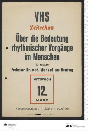 Ankündigung einer einzelnen Veranstaltung 1952