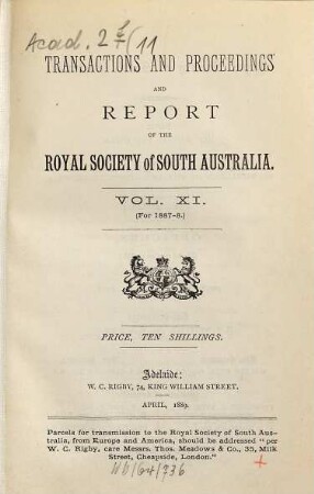 Transactions of the Royal Society of South Australia : incorporating the Records of the South Australian Museum. 11. 1887/88