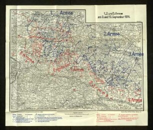 Karte: 1., 2. und 3. Armee am 9. und 10. September 1914.