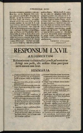 473-494, Responsum LXVII. Tempus relocationis tacitae - Responsum LXXI. Auctor rixae, quam caedes sequitur