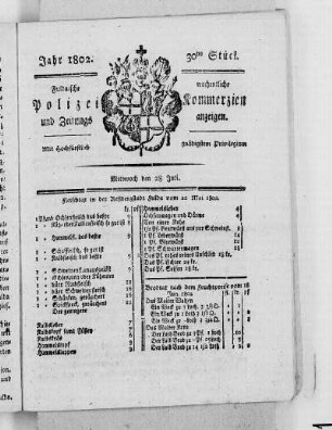 30tes Stück, Ausgabe vom 28. Juli 1802