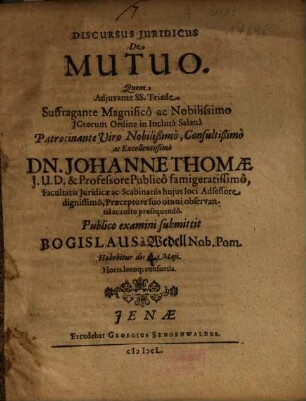 Discursus Iuridicus De Mutuo