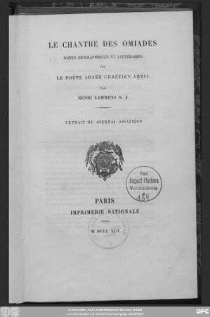 Le chantre des Omiades : notes biographiques et littéraires sur le poète arabe chrétien Aẖṭal