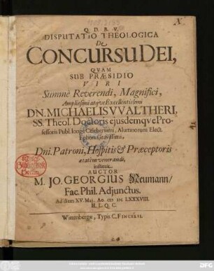 Disputatio Theologica De Concursu Dei