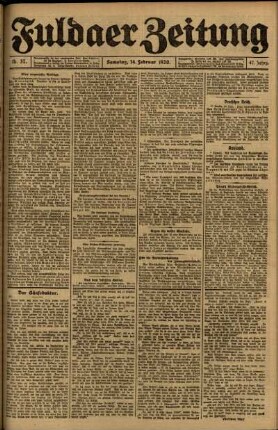 Erste Ausgabe vom Samstag, den 14. Februar 1920.