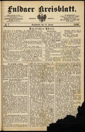 Ausgabe vom Samstag, den 16. Januar 1886.