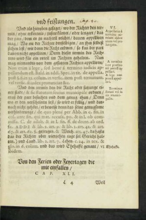 Von den Ferien oder Feyertagen die mit einfallen/ Cap. XLI.