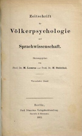 Zeitschrift für Völkerpsychologie und Sprachwissenschaft. 14, 14. 1883