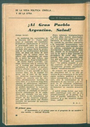 ¡Al gran pueblo argentino, salud! : De la vieja política criolla y ... de la otra
