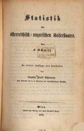 Statistik des österreichisch-ungarischen Kaiserstaates : von F. Schmitt