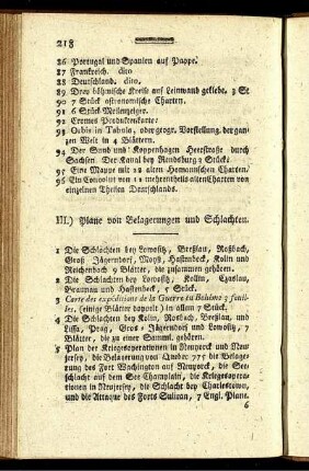III.) Plane von Belagerungen und Schlachten.