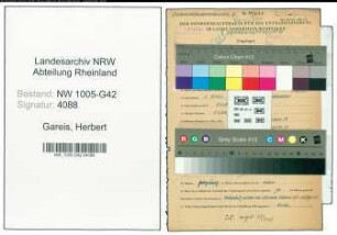 Entnazifizierung Herbert Gareis , geb. 01.04.1920 (Angestellter)