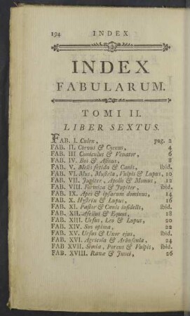 Index fabularum.
