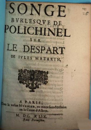 Songe burlesque de Polichinel sur les despart de Jules Mazarin