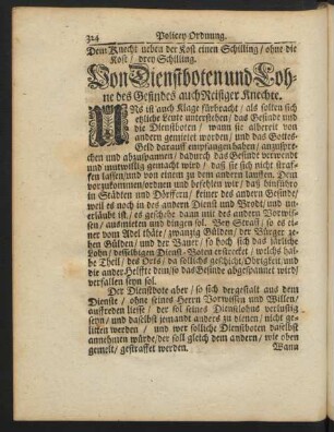 Von Dienstboten und Lohne des Gesindes auch Reisiger Knechte