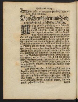 Von Dienstboten und Lohne des Gesindes auch Reisiger Knechte
