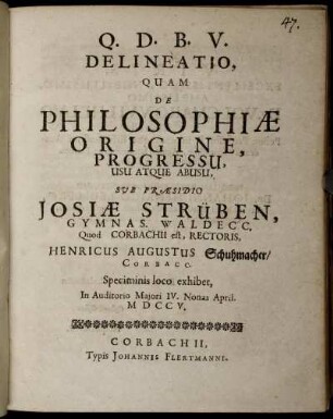 Delineatio Quam De Philosophiae Origine, Progressu, Usu Atque Abusu