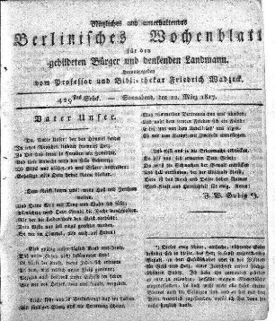 429stes Stueck, Sonnabend, den 22. Maerz 1817
