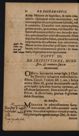 Caput III. De Institutione, Ministro, & numero sacramentorum