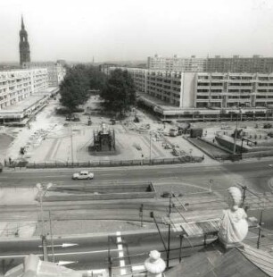 Dresden. Straße der Befreiung (Hauptstraße). Blick vom Dach des Blockhauses über die Köpckestraße nach Nordosten