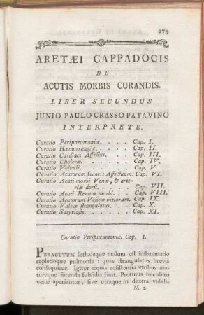 Aretaei Cappadocis De Acutis Morbis Curandis Liber Secundus