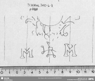 W-Dl-577 Schild (gekrönt, zwischen Zweigen) + "MM"