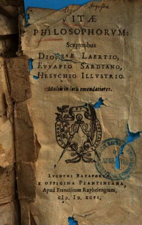 Vitae philosophorum: Scriptoribus Diogene Laertio, Eunapio Sardiniano. Hesychio Illustrio