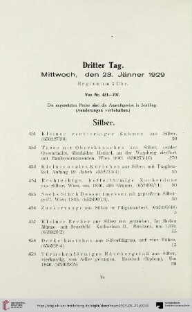 Dritter Tag. Mittwoch, den 23. Jänner 1929 (Nr. 451-707)