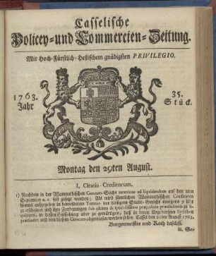 35. Stueck, Montag den 29ten August 1763