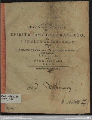 Oratio pentecostalis de spiritu sancto paracleto ex indultu superiorum