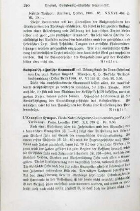 290 [Rezension] Ungnad, Arthur, Babylonisch-assyrische Grammatik