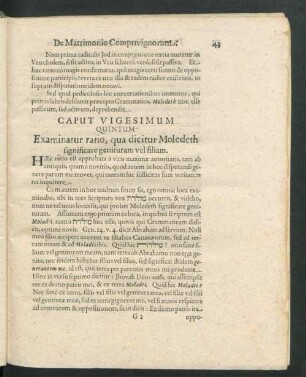 Caput Vigesimum Quintum. Examinatur ratio, qua dicitur Moledeth significare genituram vel filiam.